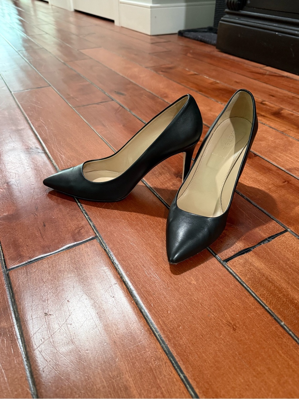 J. Crew Black Pointed-Toe Leather Pumps
